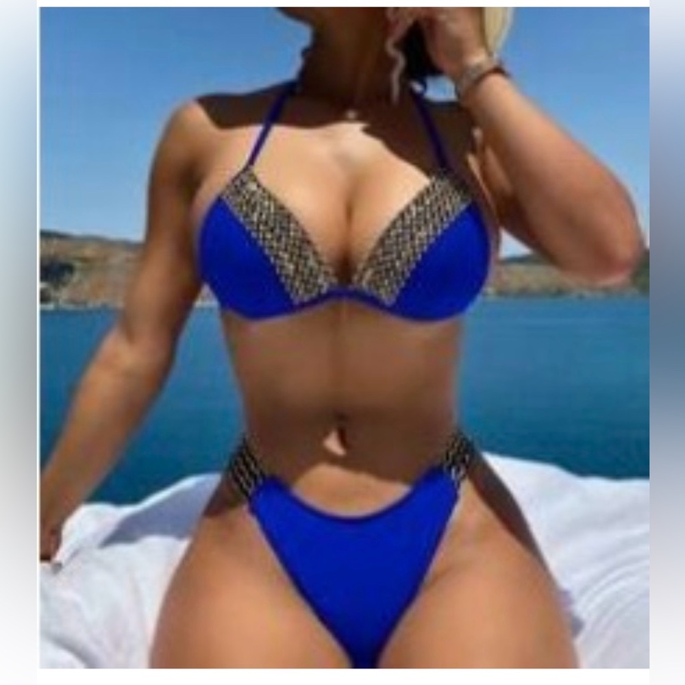 Blue and Black Women's Bikini